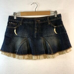 Jordache Y2K Womens Pleated Ruffle Mini Jean Skirt 5/6 Y2K Western Festival 00s